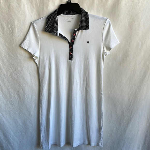 Tommy Hilfiger white cotton midi dress with polka dot neckline, size L - Picture 1 of 8